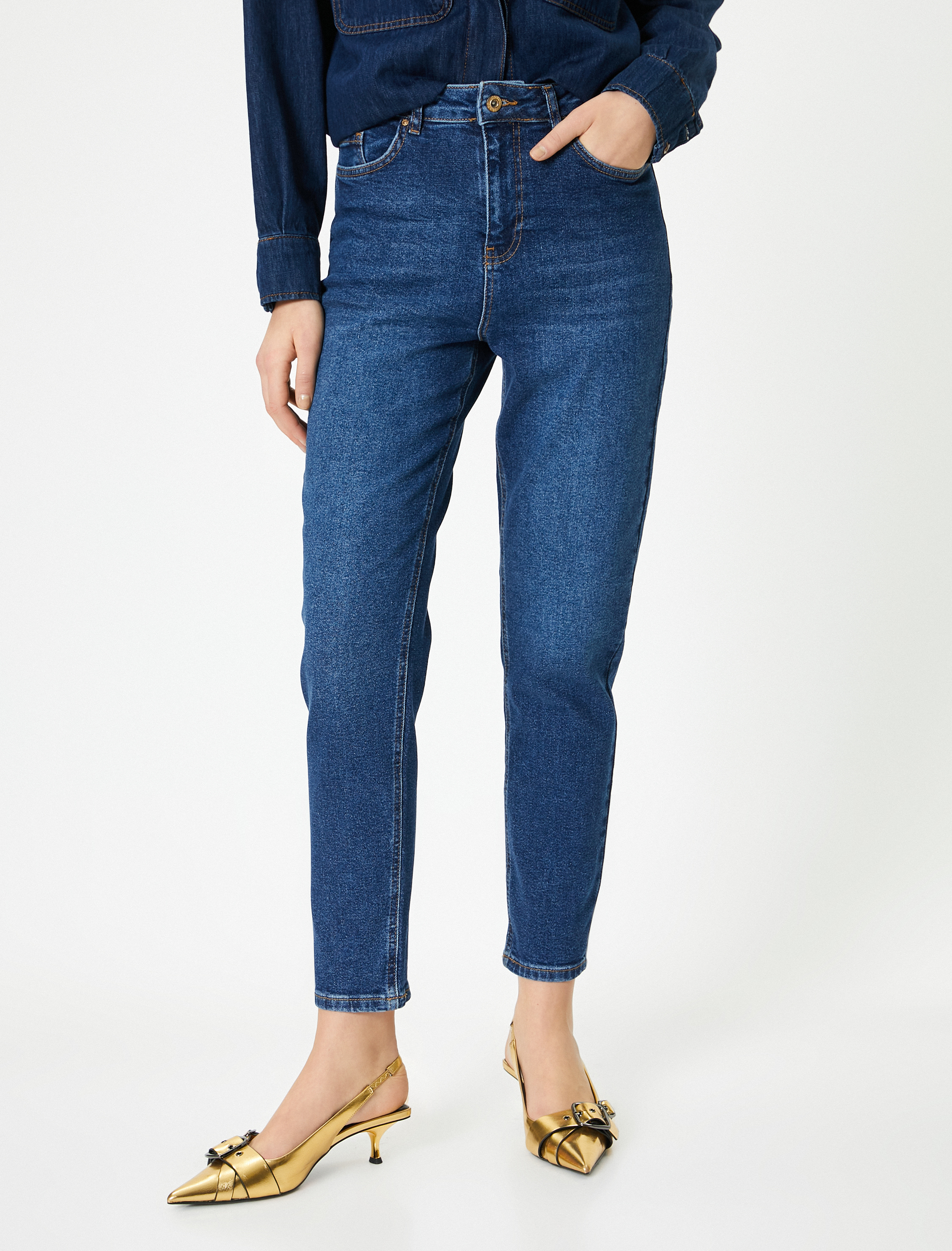   Dar Paça Kot Pantolon Pamuklu - Mom Slim Jeans