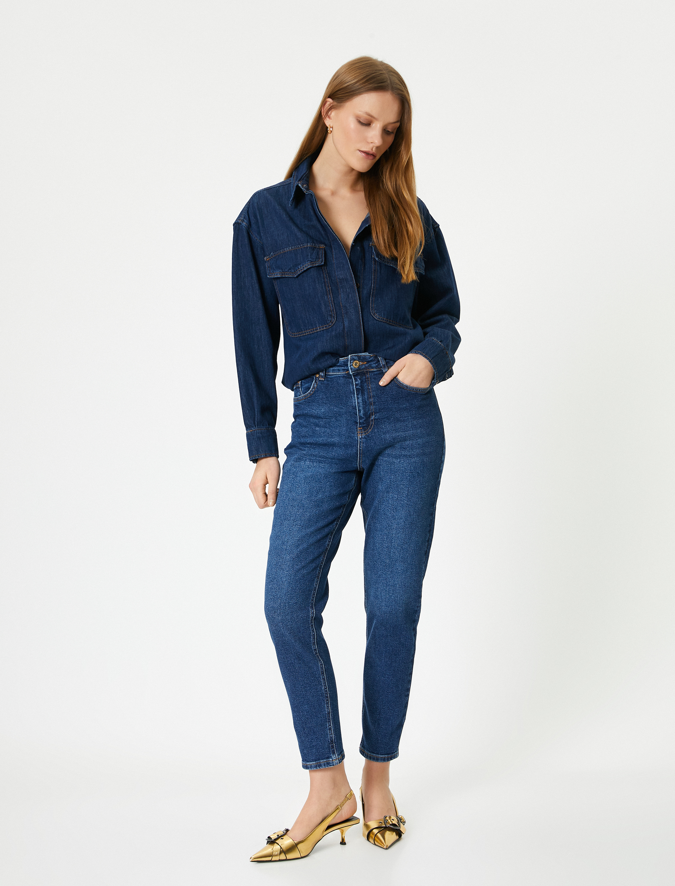   Dar Paça Kot Pantolon Pamuklu - Mom Slim Jeans