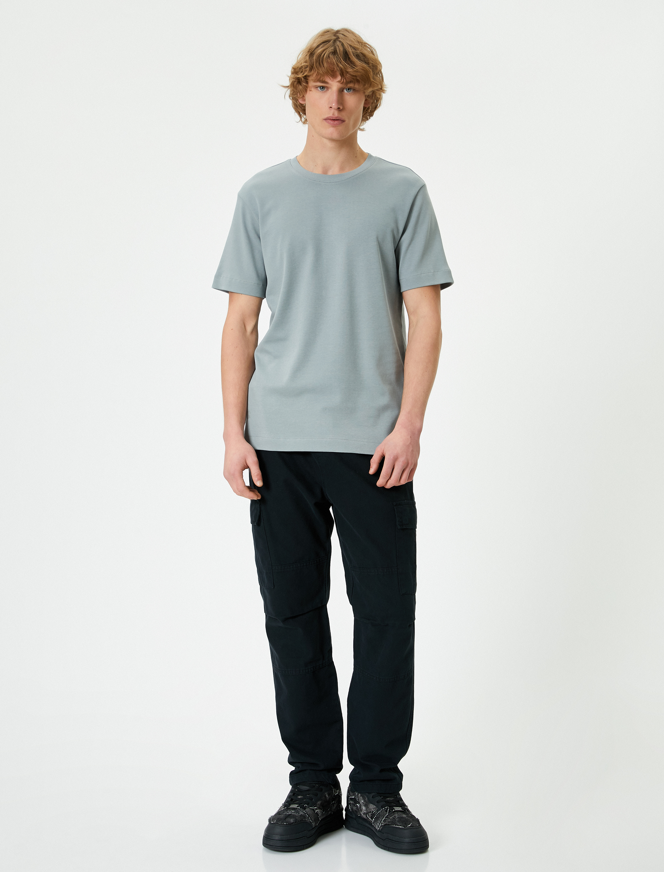   Basic Tişört Bisiklet Yaka Kısa Kollu Pamuklu