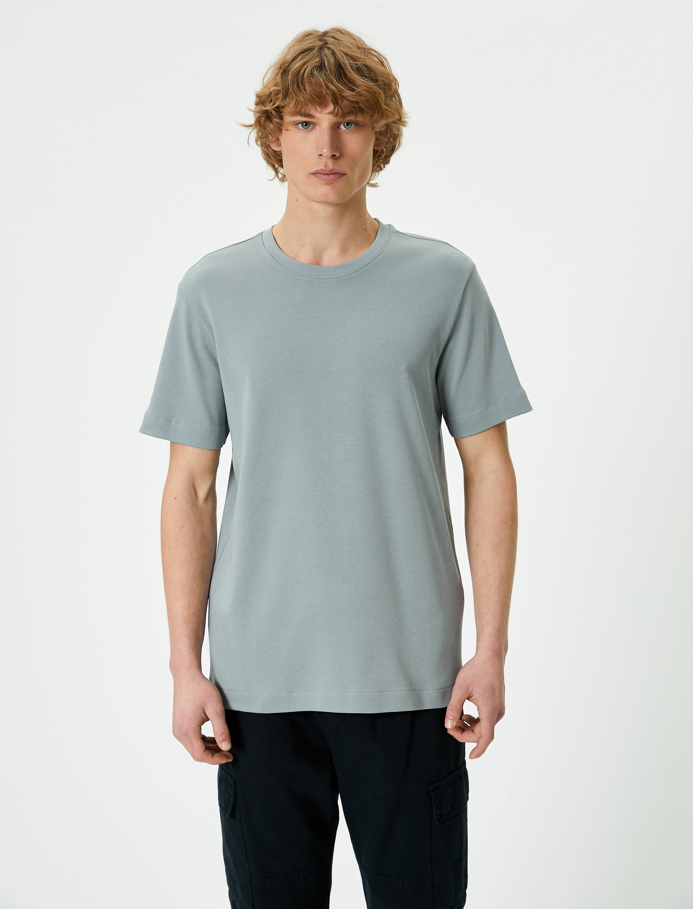   Basic Tişört Bisiklet Yaka Kısa Kollu Pamuklu