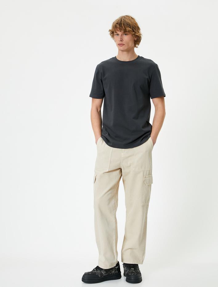  Basic Tişört Bisiklet Yaka Kısa Kollu Pamuklu