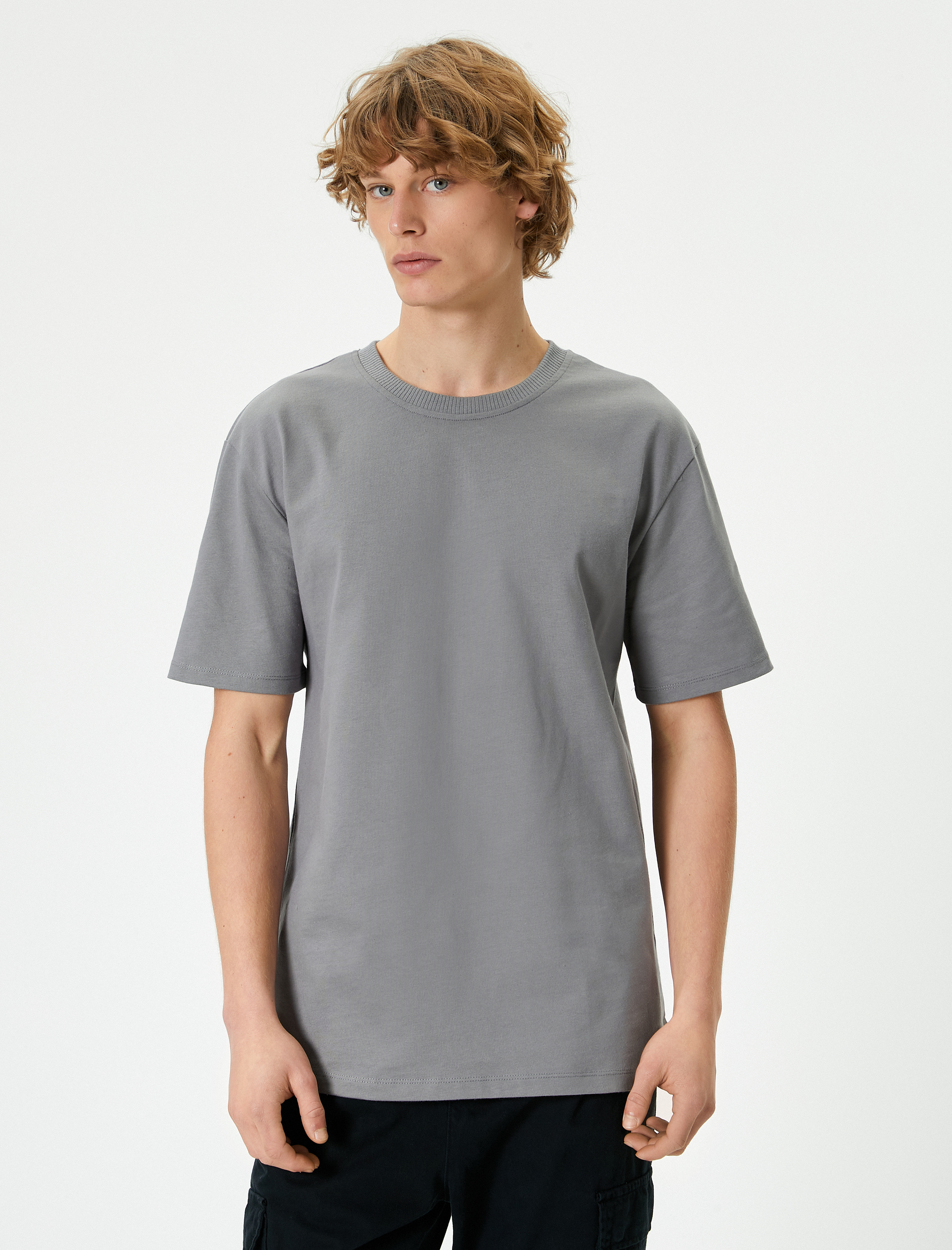   Basic Tişört Bisiklet Yaka Kısa Kollu Pamuklu