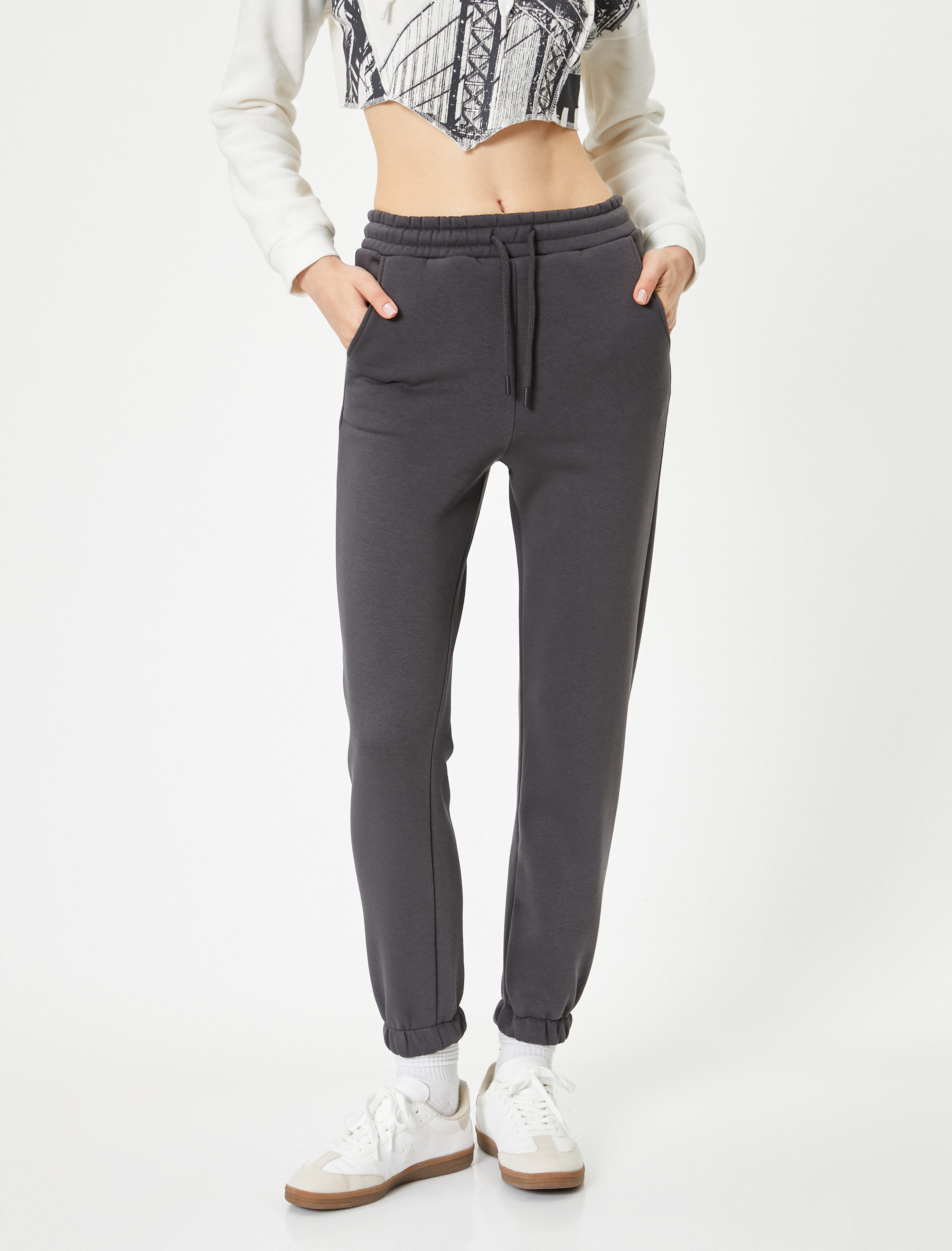 Şardonlu Jogger Eşofman Altı Beli Bağlamalı Cepli