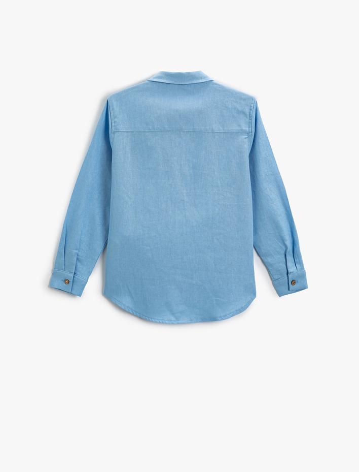 Erkek Çocuk Basic Gömlek Keten Karışımlı Uzun Kollu Tek Cep Detaylı