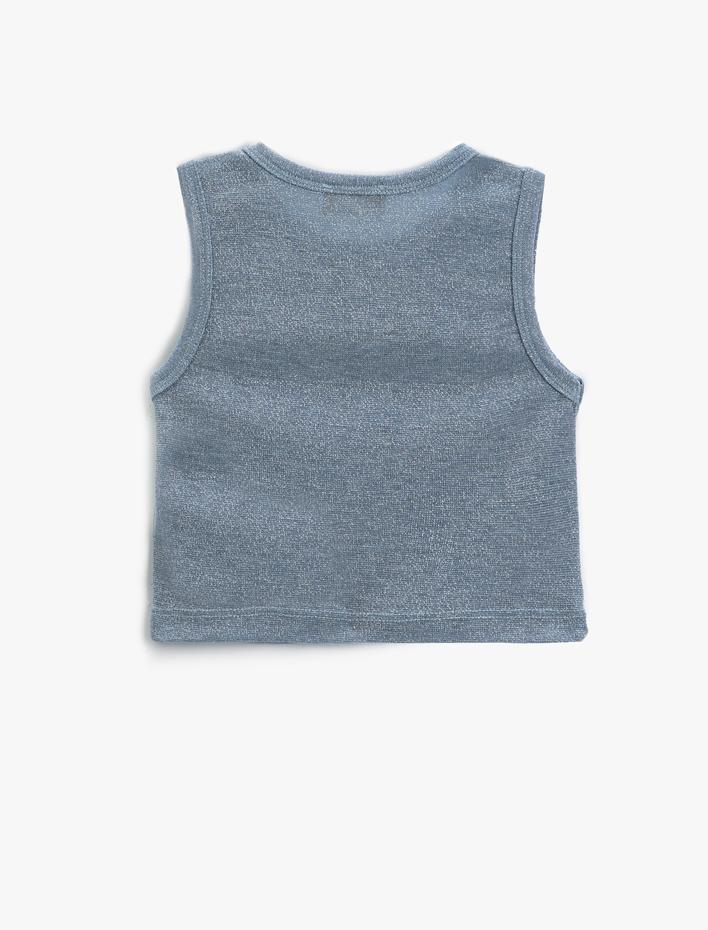 Kız Çocuk Crop Atlet Kolsuz Dar Kalıp Yuvarlak Yaka Simli