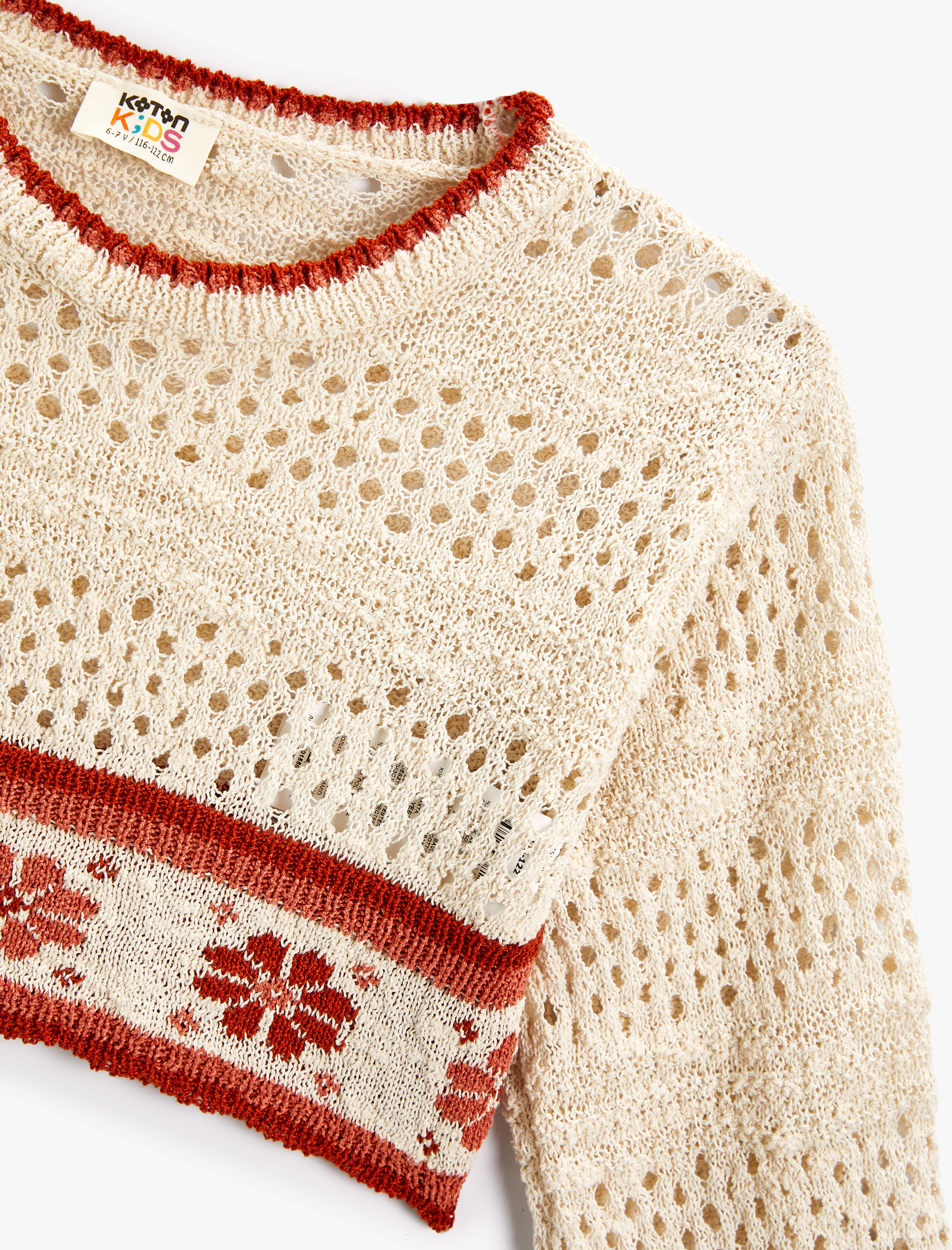  Kız Çocuk Crop Kazak Ajurlu Çiçek Detaylı