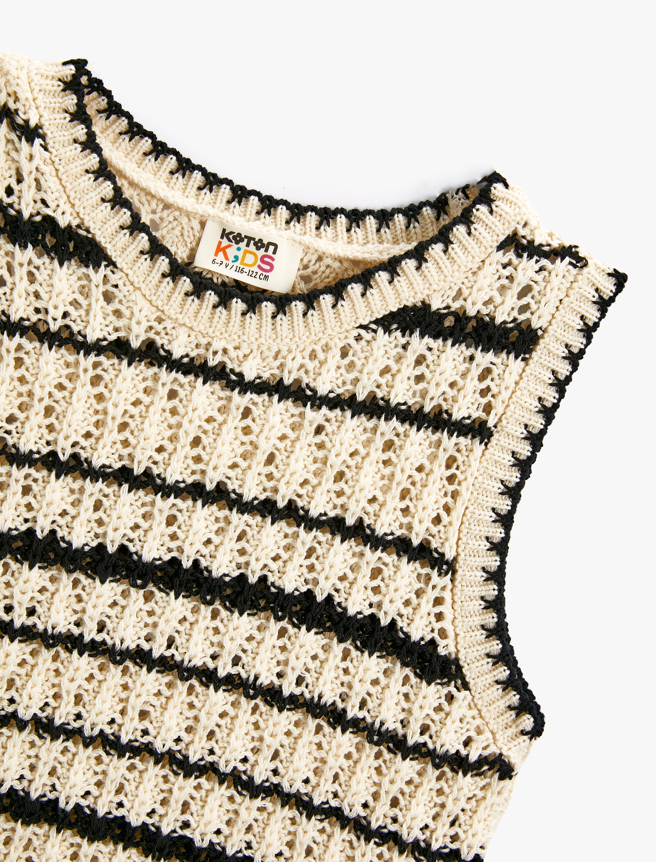  Kız Çocuk Crop Örgü Süveter Yuvarlak Yaka Kolsuz