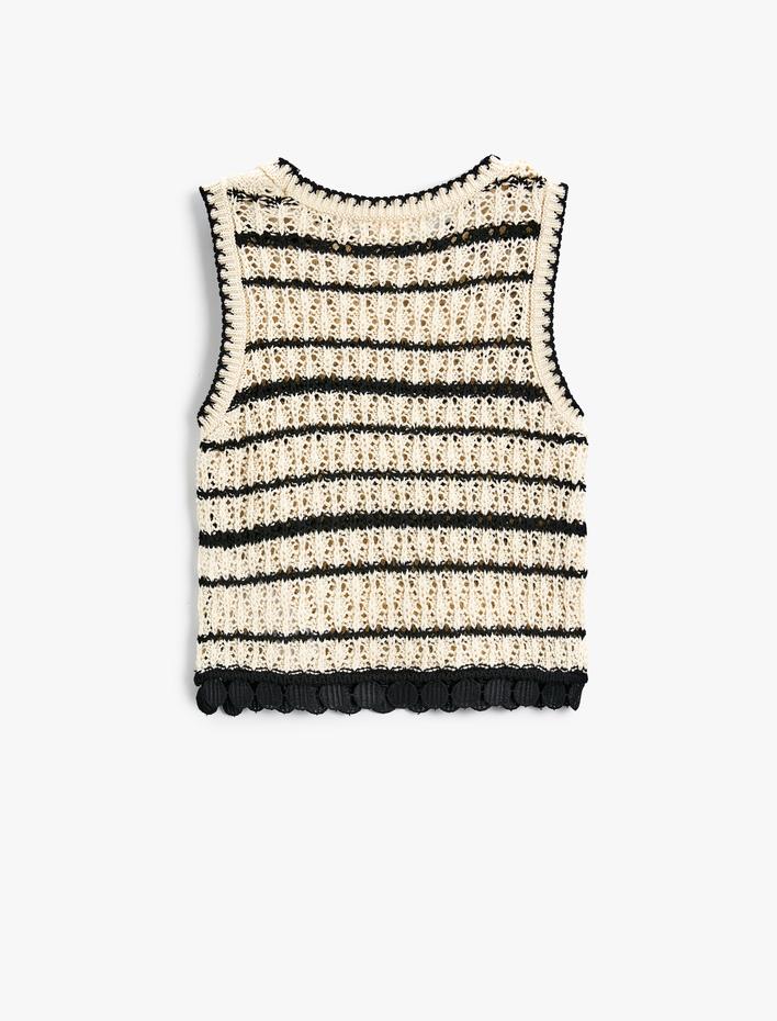 Kız Çocuk Crop Örgü Süveter Yuvarlak Yaka Kolsuz