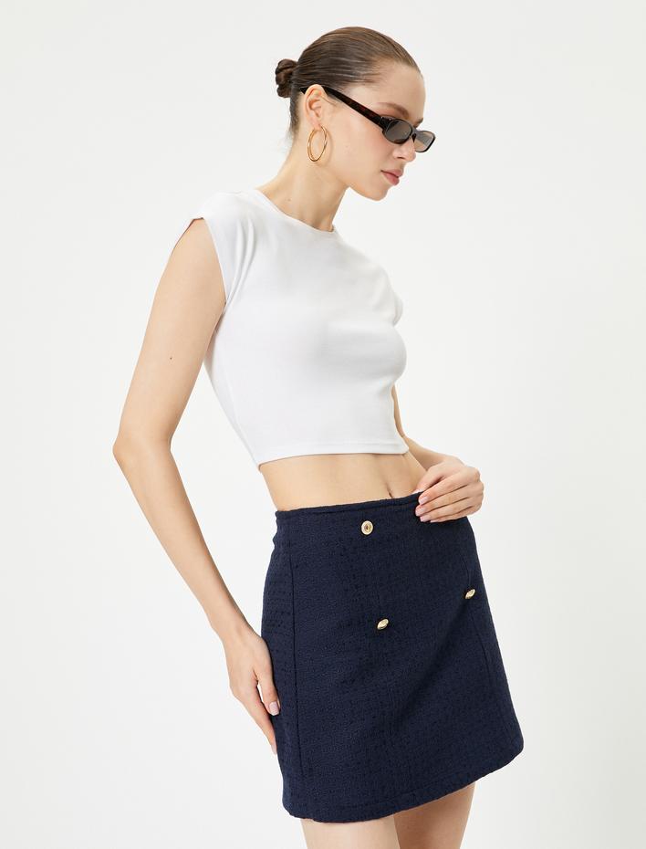  Mini Tüvit Etek Düğme Detaylı A Kesim