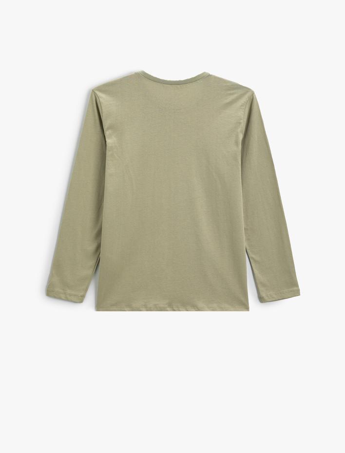 Erkek Çocuk Tişört Dinozor Baskılı Uzun Kollu Bisiklet Yaka Pamuklu