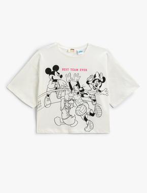 Crop Tişört Mickey Mouse Minnie Mouse Lisanslı Kısa Kollu