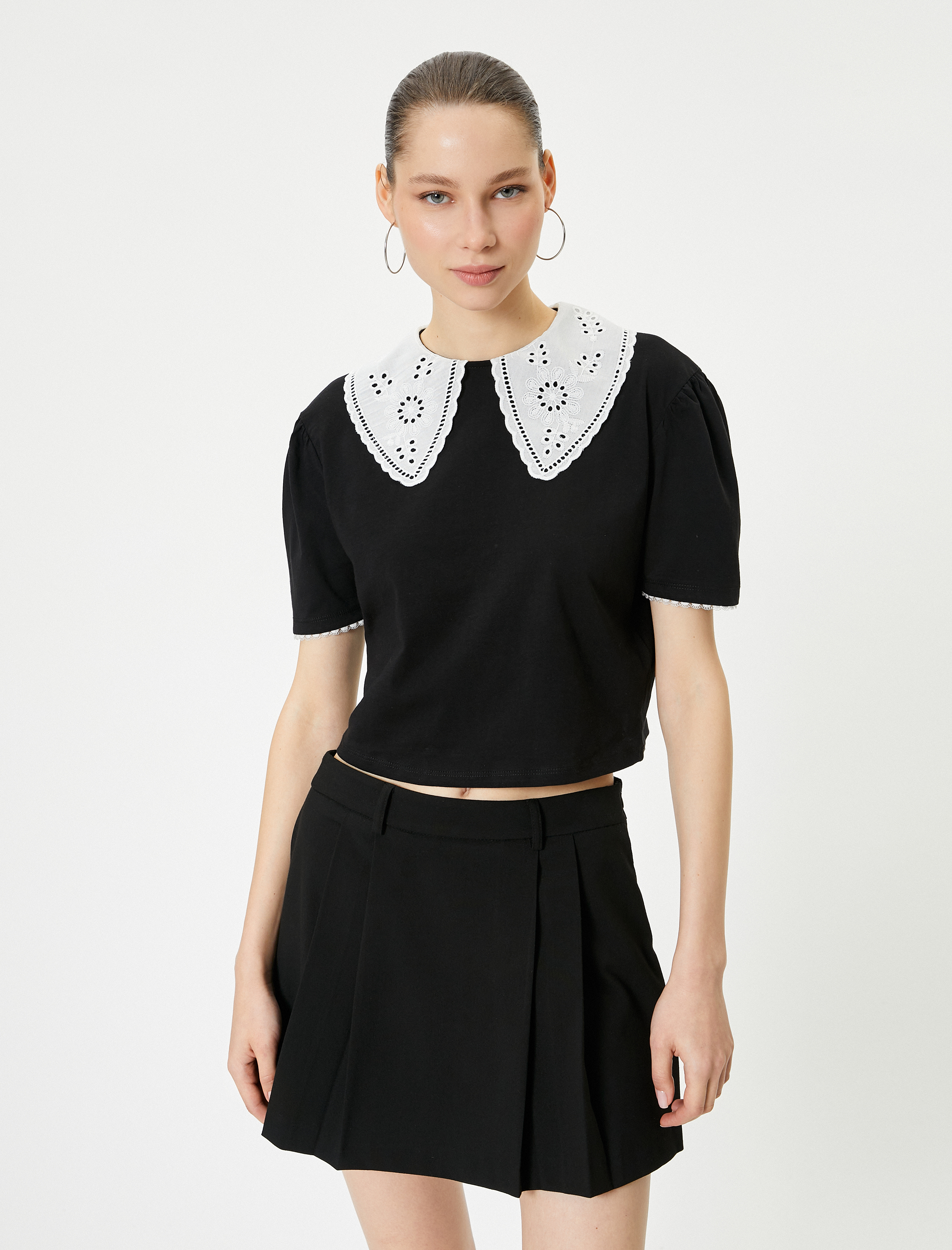   Fistolu Bebe Yaka Tişört Kısa Kollu Pamuklu