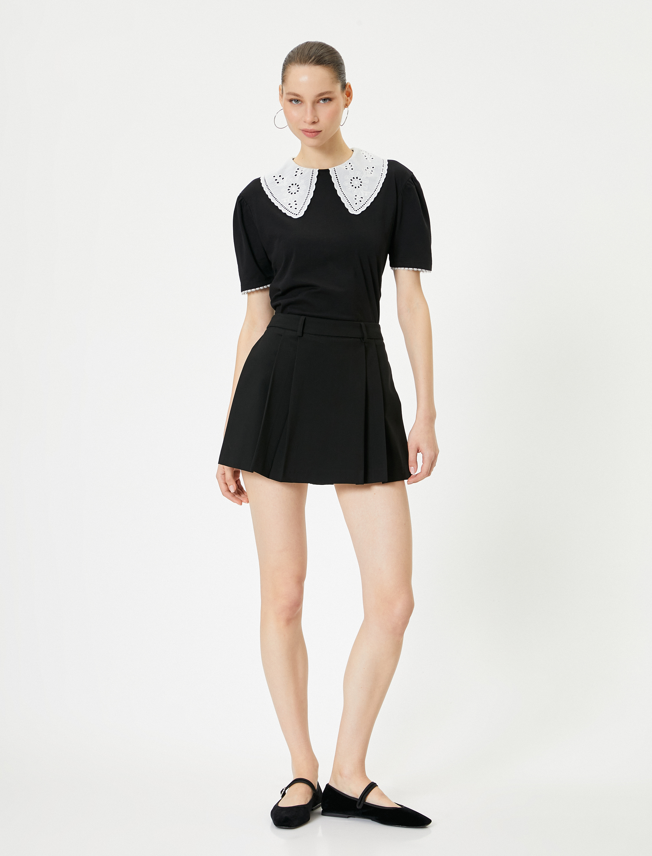   Fistolu Bebe Yaka Tişört Kısa Kollu Pamuklu