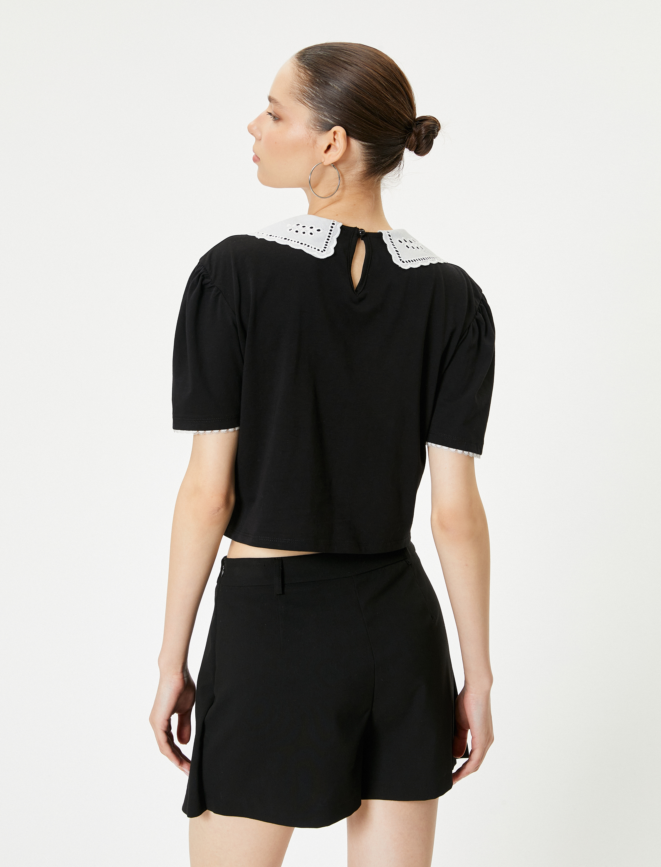   Fistolu Bebe Yaka Tişört Kısa Kollu Pamuklu