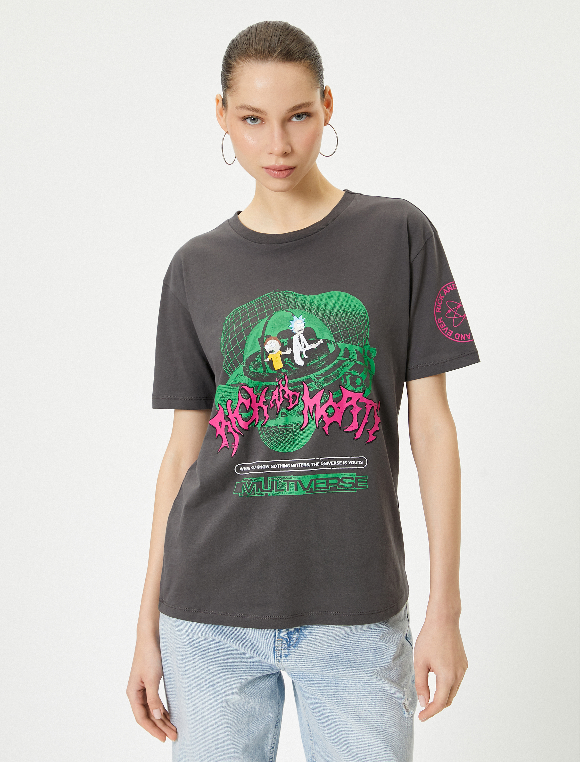 Rick and Morty Tişört Lisanslı Kısa Kollu Bisiklet Yaka Rahat Kalıp