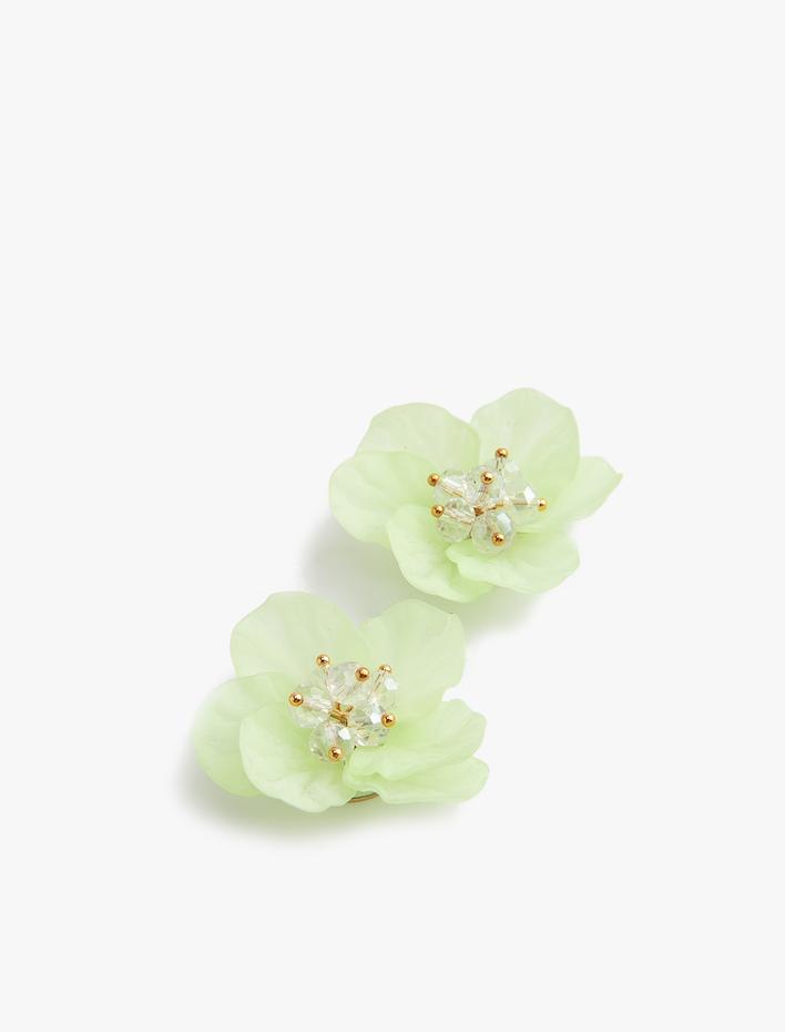 Kadın Çiçekli Küpe Taşlı Plastik