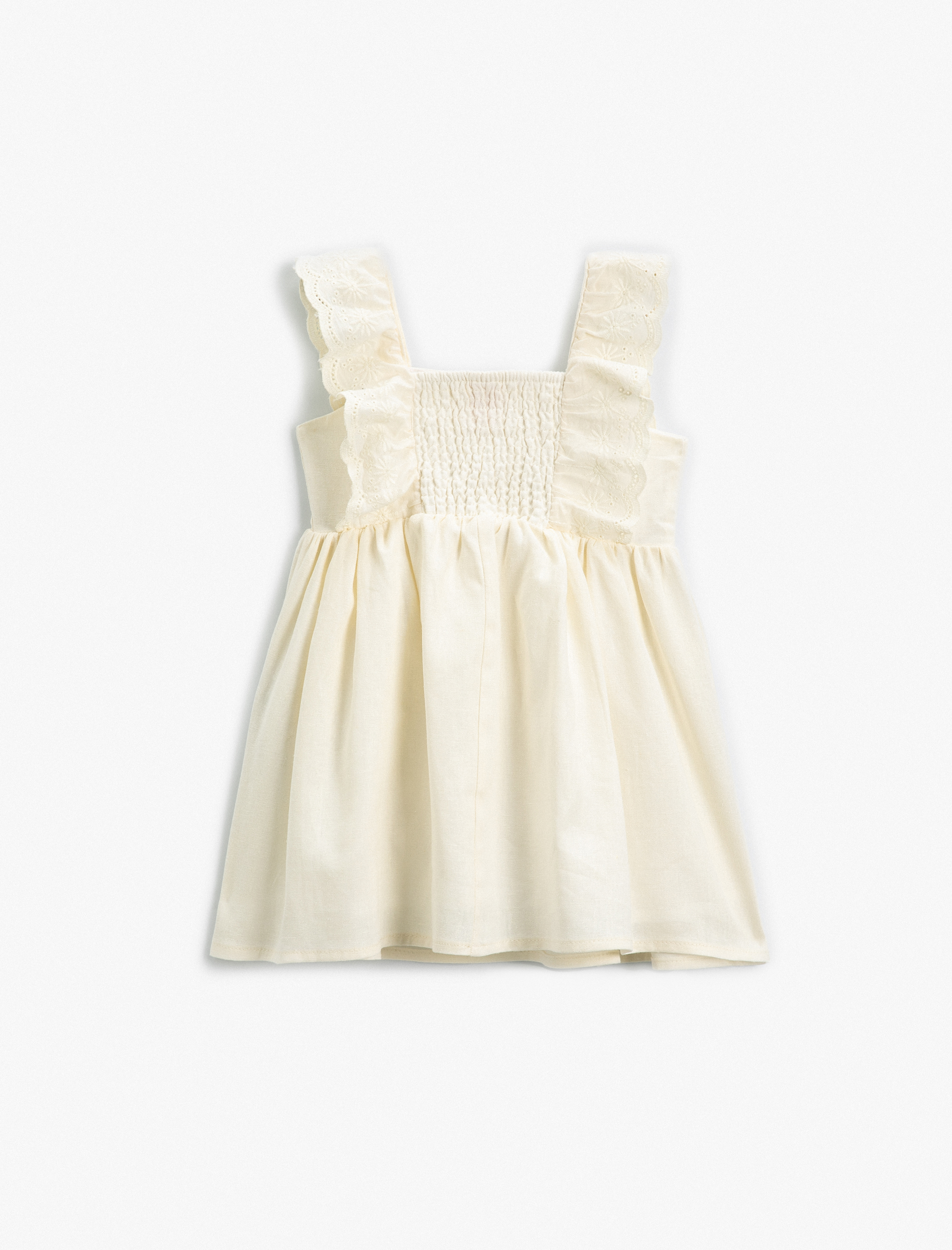  Kız Bebek Parti Elbisesi Kısa Kollu Fırfırlı Keten Karışımlı