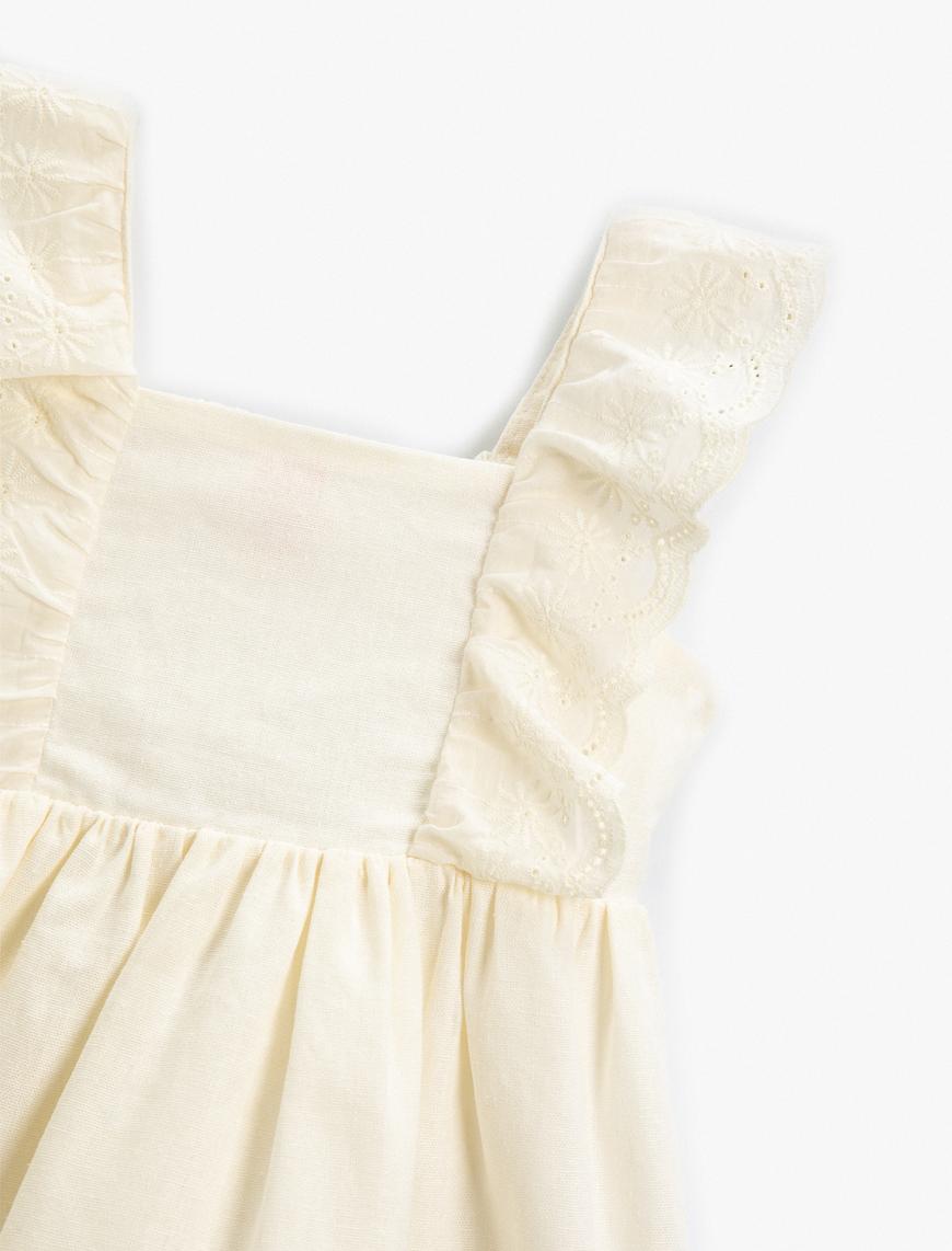  Kız Bebek Elbise Kısa Kollu Fırfırlı Keten Karışımlı