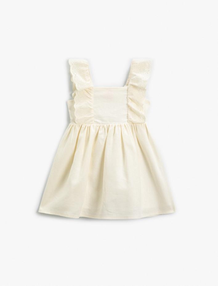 Kız Bebek Parti Elbisesi Kısa Kollu Fırfırlı Keten Karışımlı