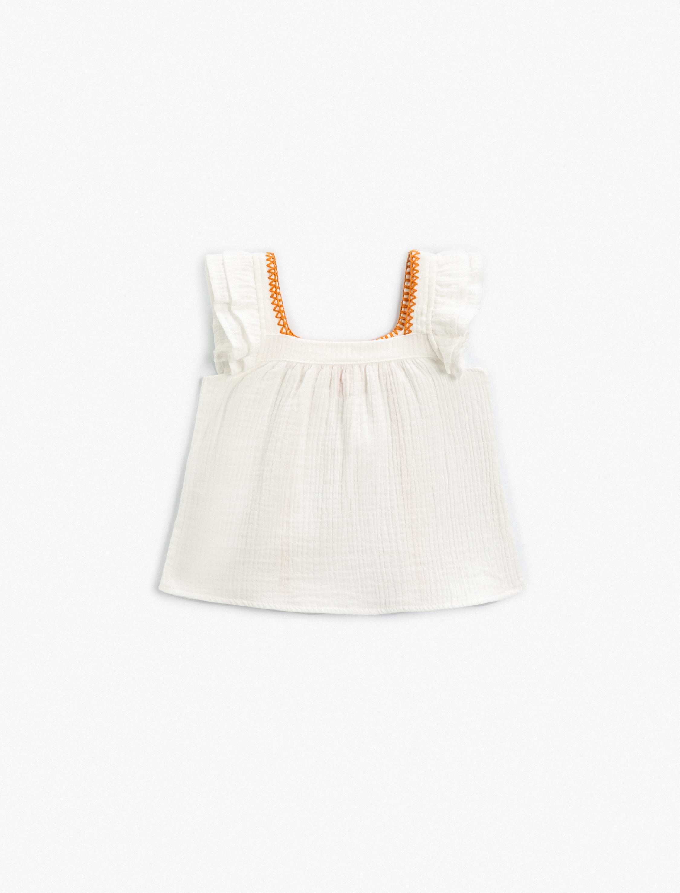  Kız Bebek Müslin Bluz İşlemeli Fırfır Kollu Kare Yaka Pamuklu