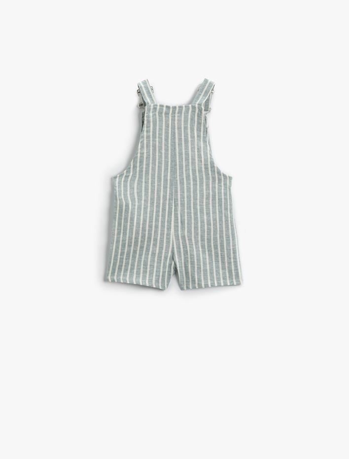 Erkek Bebek Keten Salopet Şort Cepli Ayarlanabilir Askılı