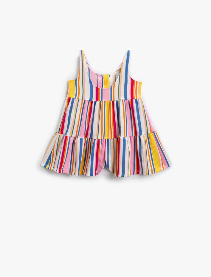 Kız Çocuk Askılı Kısa Tulum Düğme Detaylı