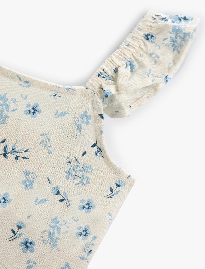  Kız Çocuk Crop Bluz Keten Karışımlı Fırfırlı Askılı
