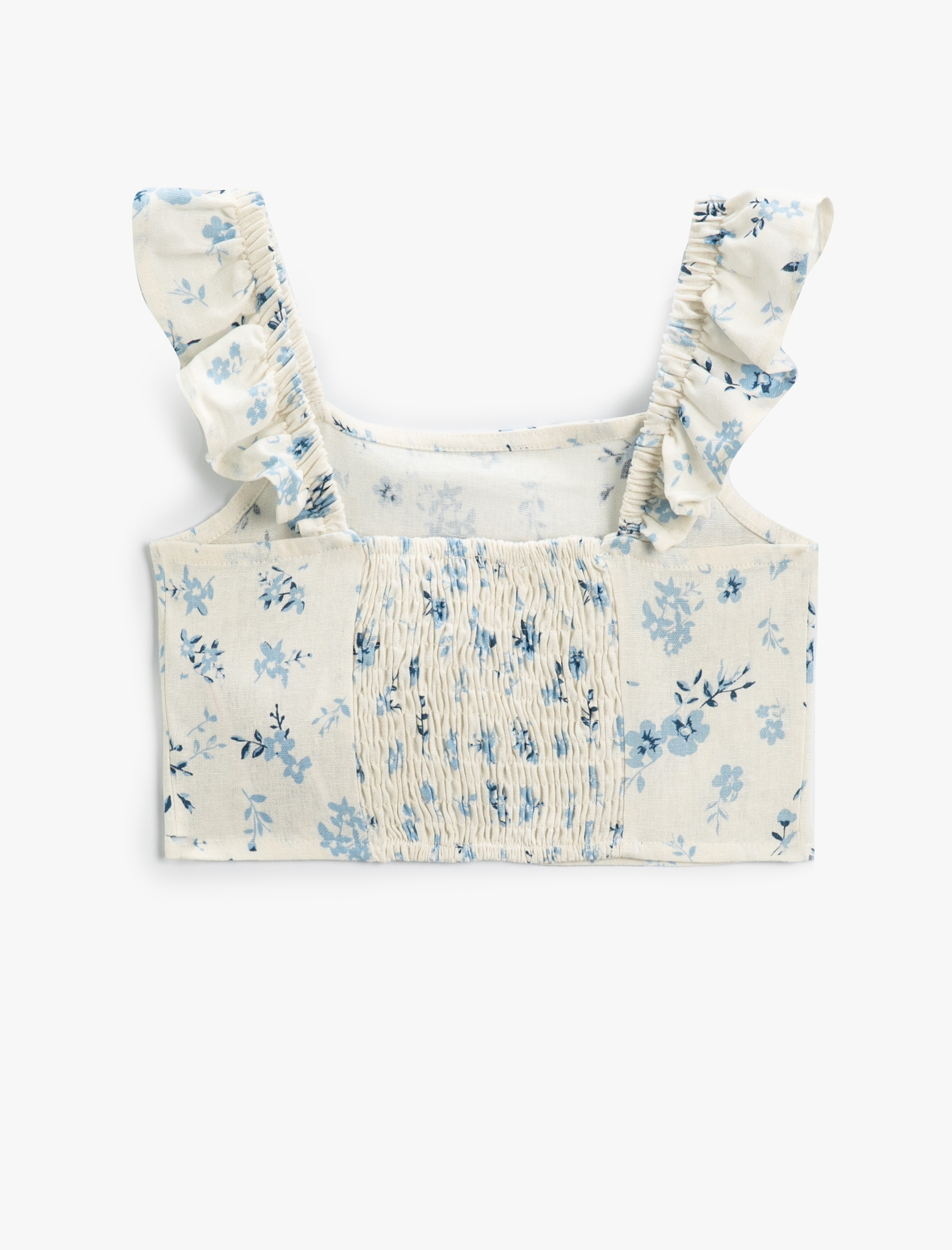  Kız Çocuk Crop Bluz Keten Karışımlı Fırfırlı Askılı