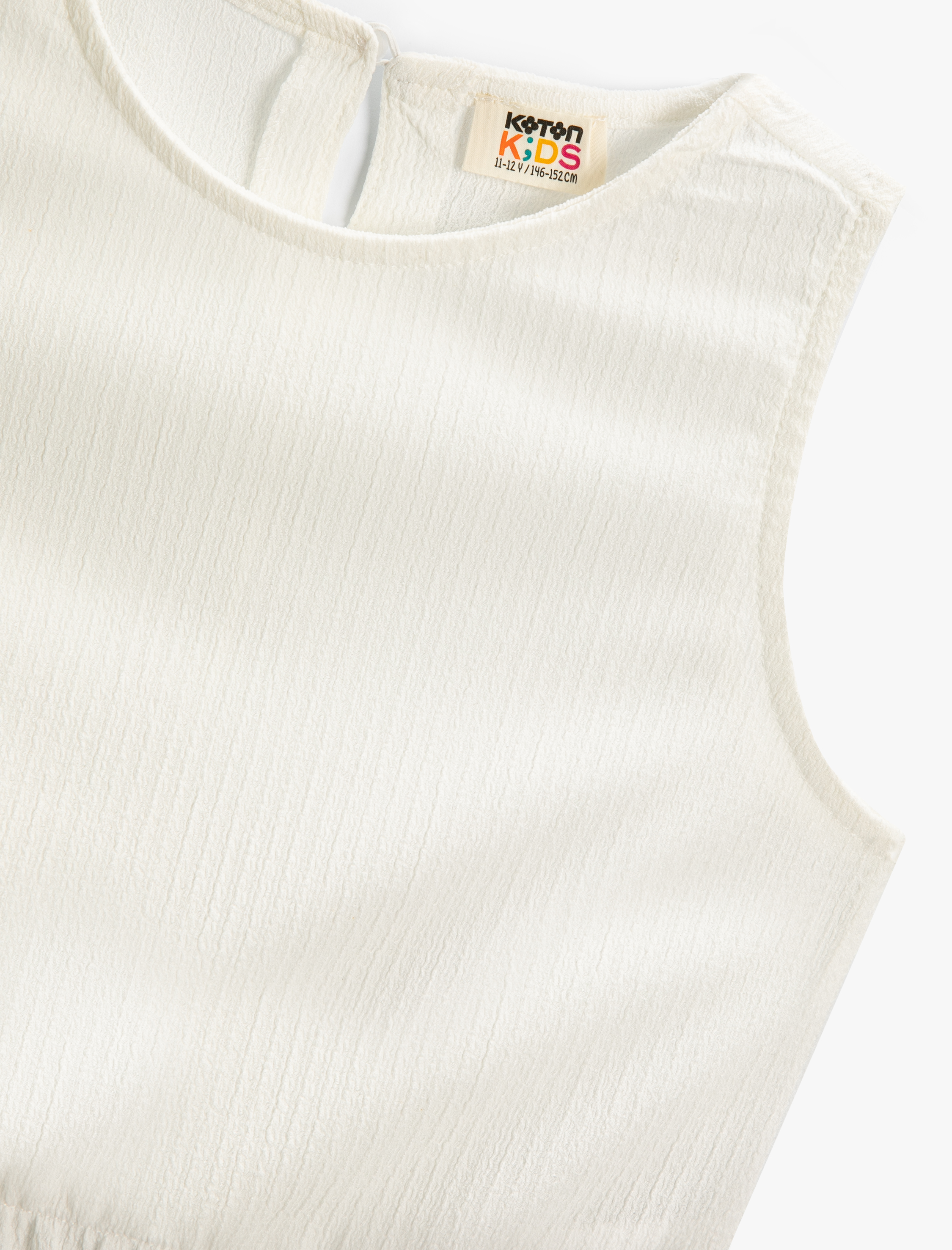  Kız Çocuk Crop Bluz Kolsuz Dokulu Beli Lastikli