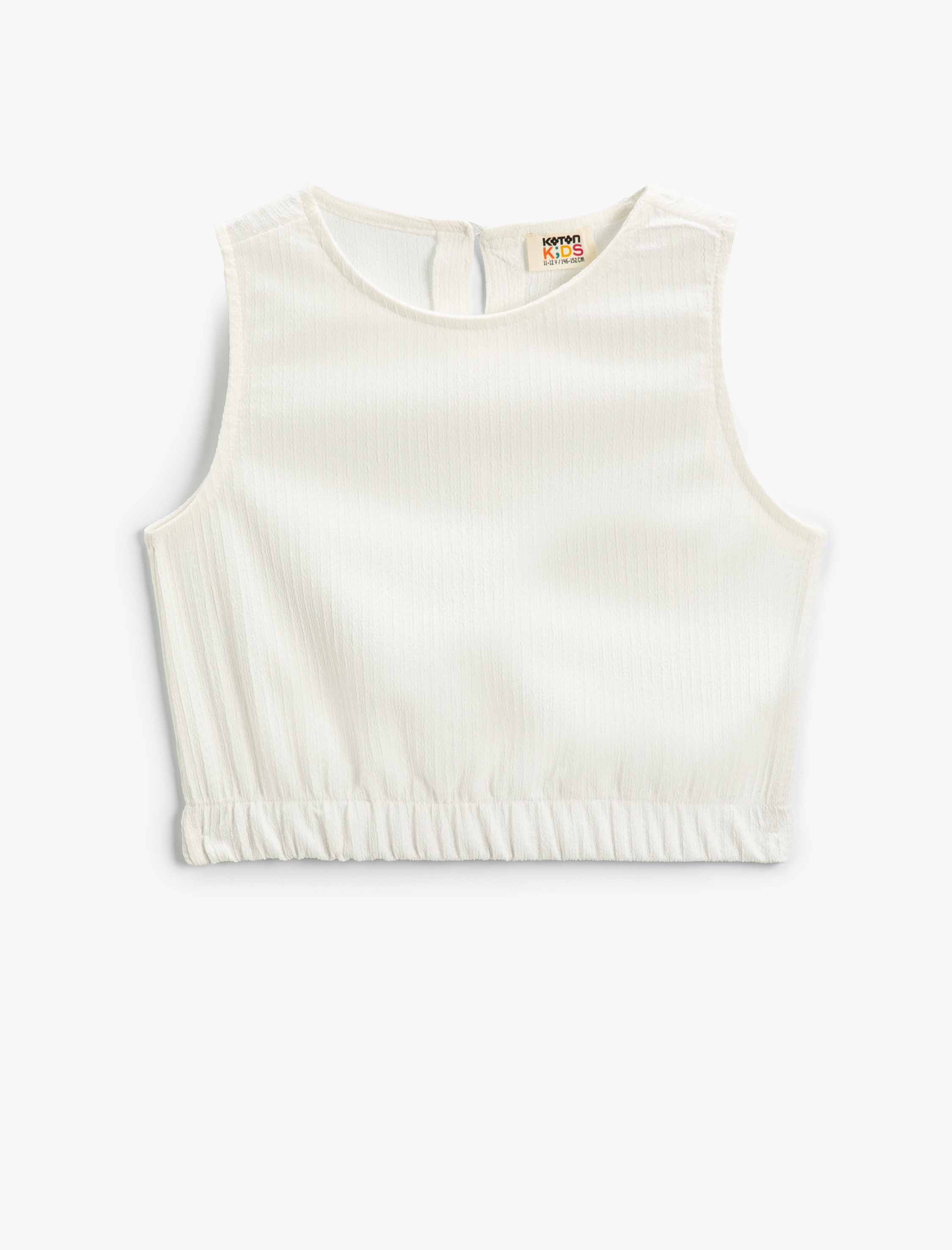  Kız Çocuk Crop Bluz Kolsuz Dokulu Beli Lastikli