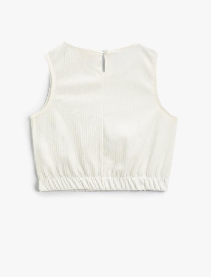 Kız Çocuk Crop Bluz Kolsuz Dokulu Beli Lastikli