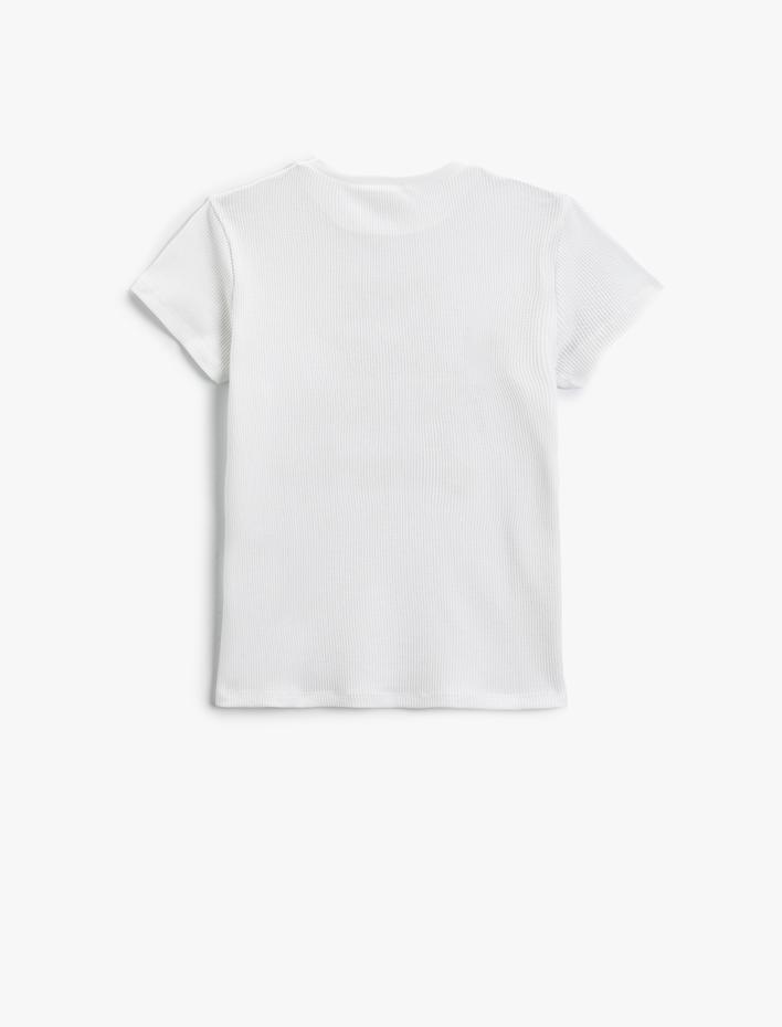 Kız Çocuk Tişört Slogan Baskılı Kısa Kollu Bisiklet Yaka Dokulu Pamuklu