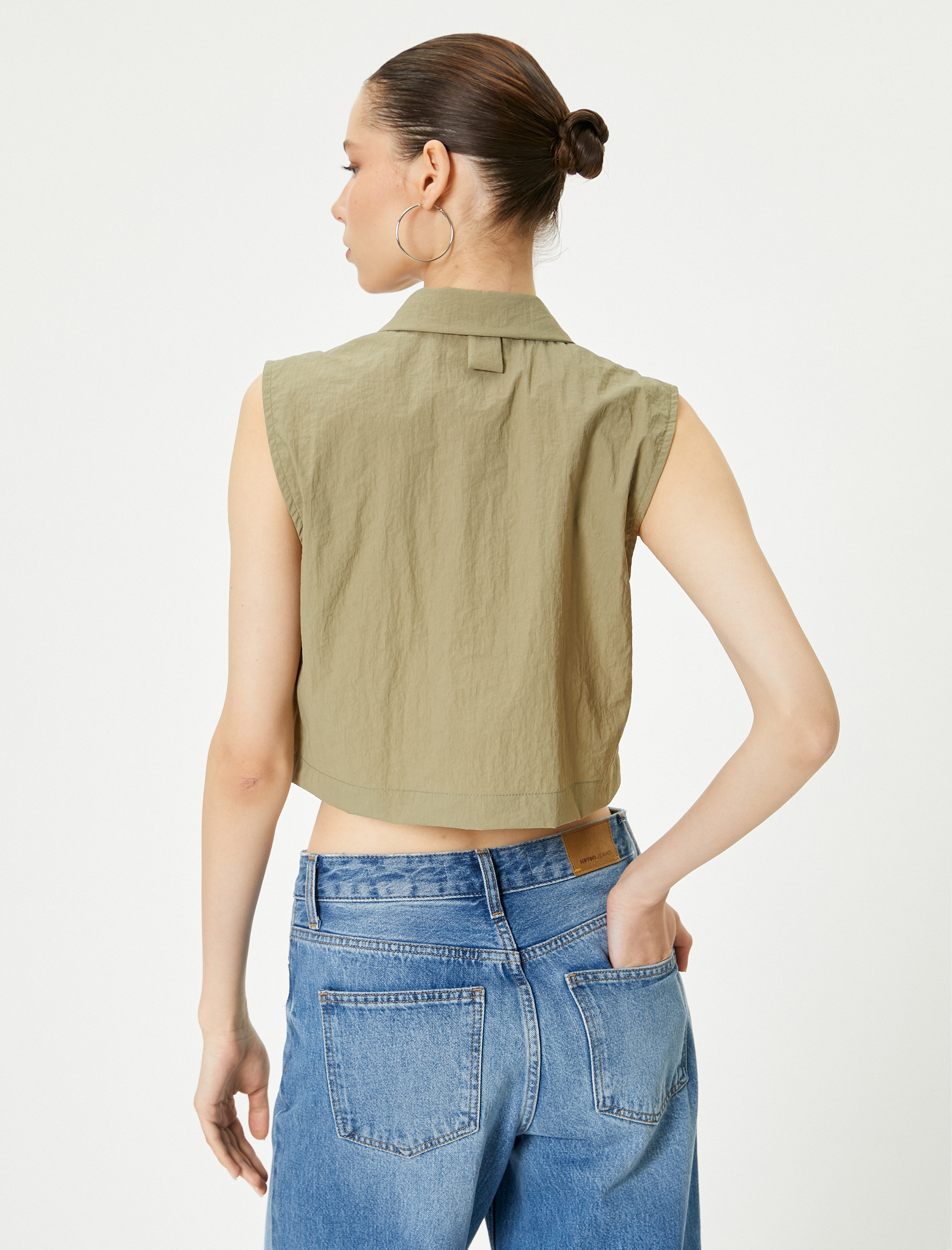   Kısa Kolsuz Gömlek Paraşüt Kumaş Kapaklı Cep