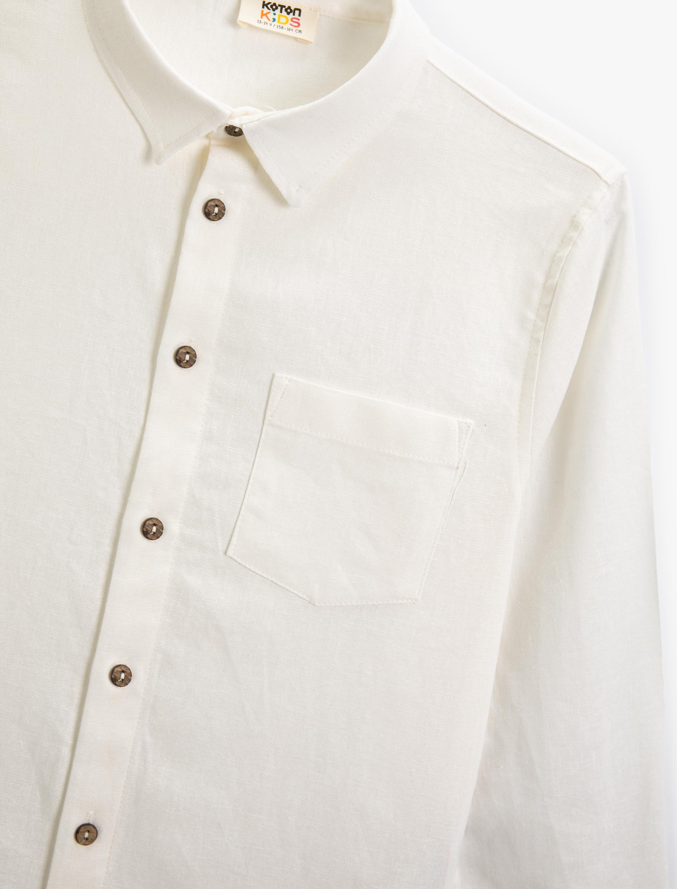  Erkek Çocuk Basic Gömlek Keten Karışımlı Uzun Kollu Tek Cep Detaylı