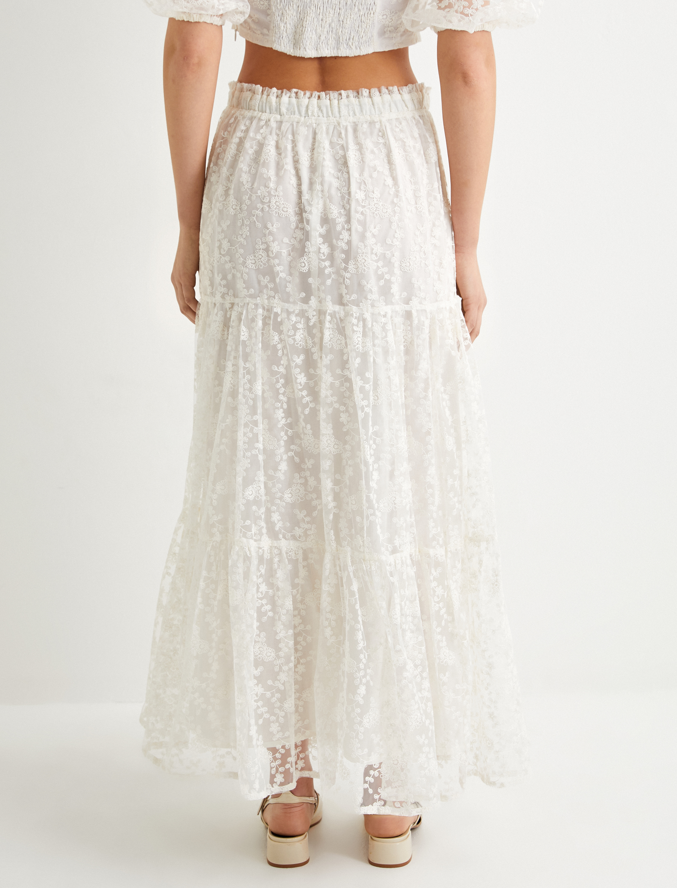   Uzun Etek Dantelli Çiçekli Volanlı Normal Bel