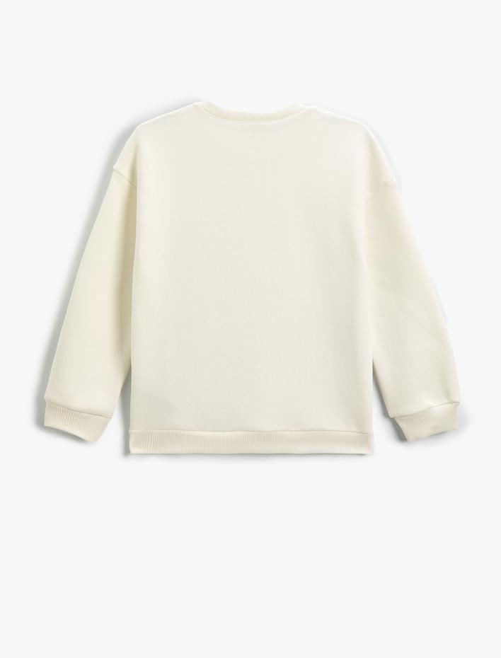 Kız Çocuk Sweatshirt Uzun Kollu Bisiklet Yaka Parlak Baskılı Slogan Temalı Şardonlu