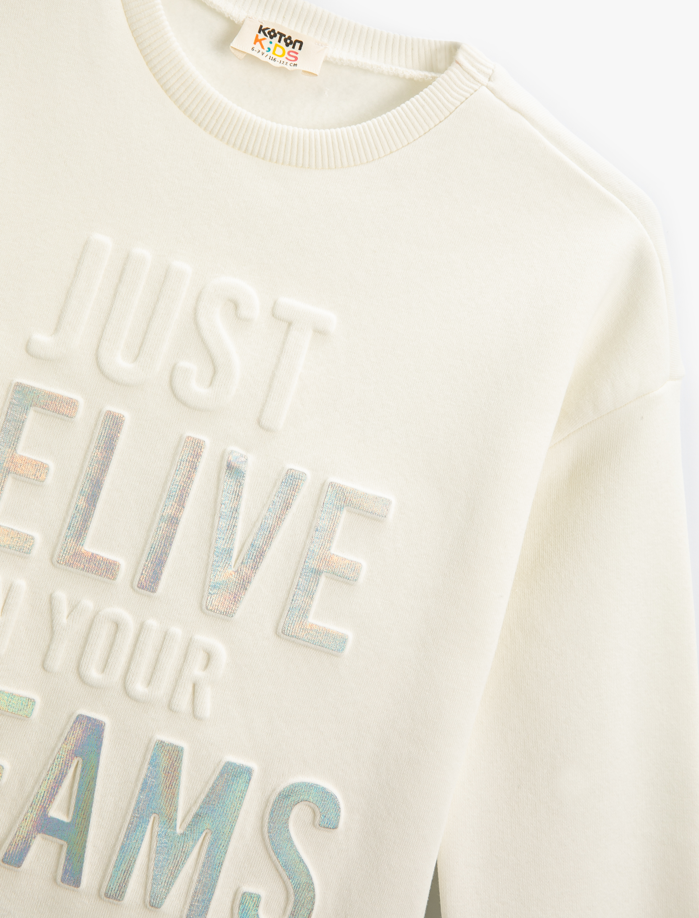  Kız Çocuk Sweatshirt Uzun Kollu Bisiklet Yaka Parlak Baskılı Slogan Temalı Şardonlu