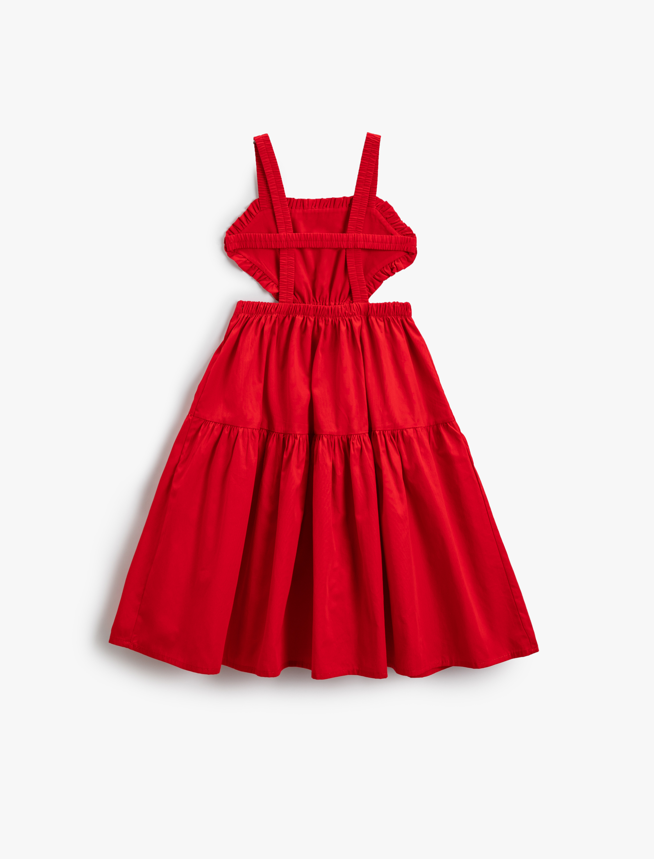  Kız Çocuk Parti Elbisesi Pencere Detaylı Fırfırlı Pamuklu