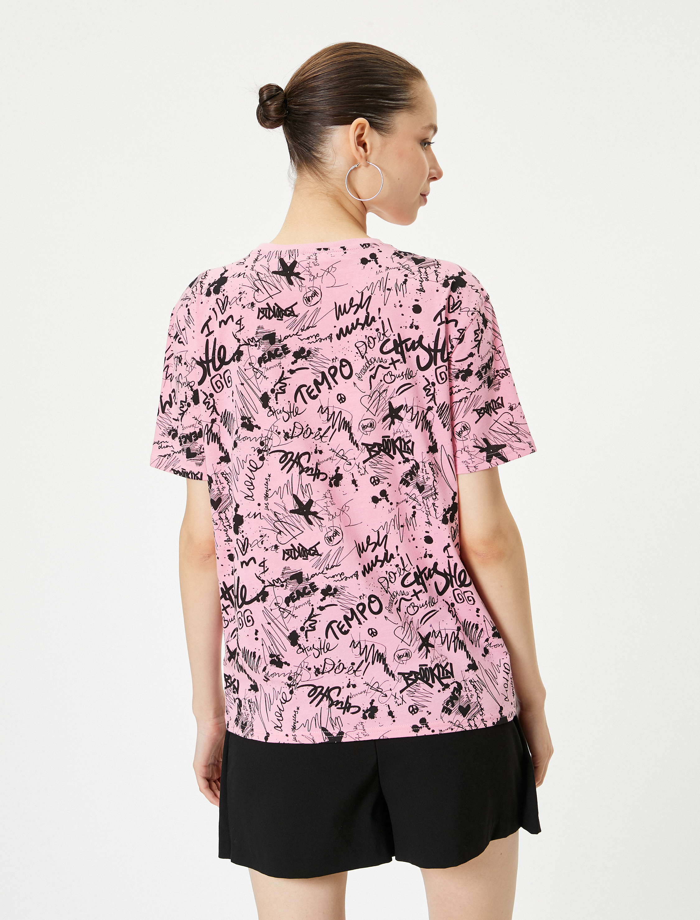   Baskılı Tişört Kısa Kollu Bisiklet Yaka Rahat Kalıp