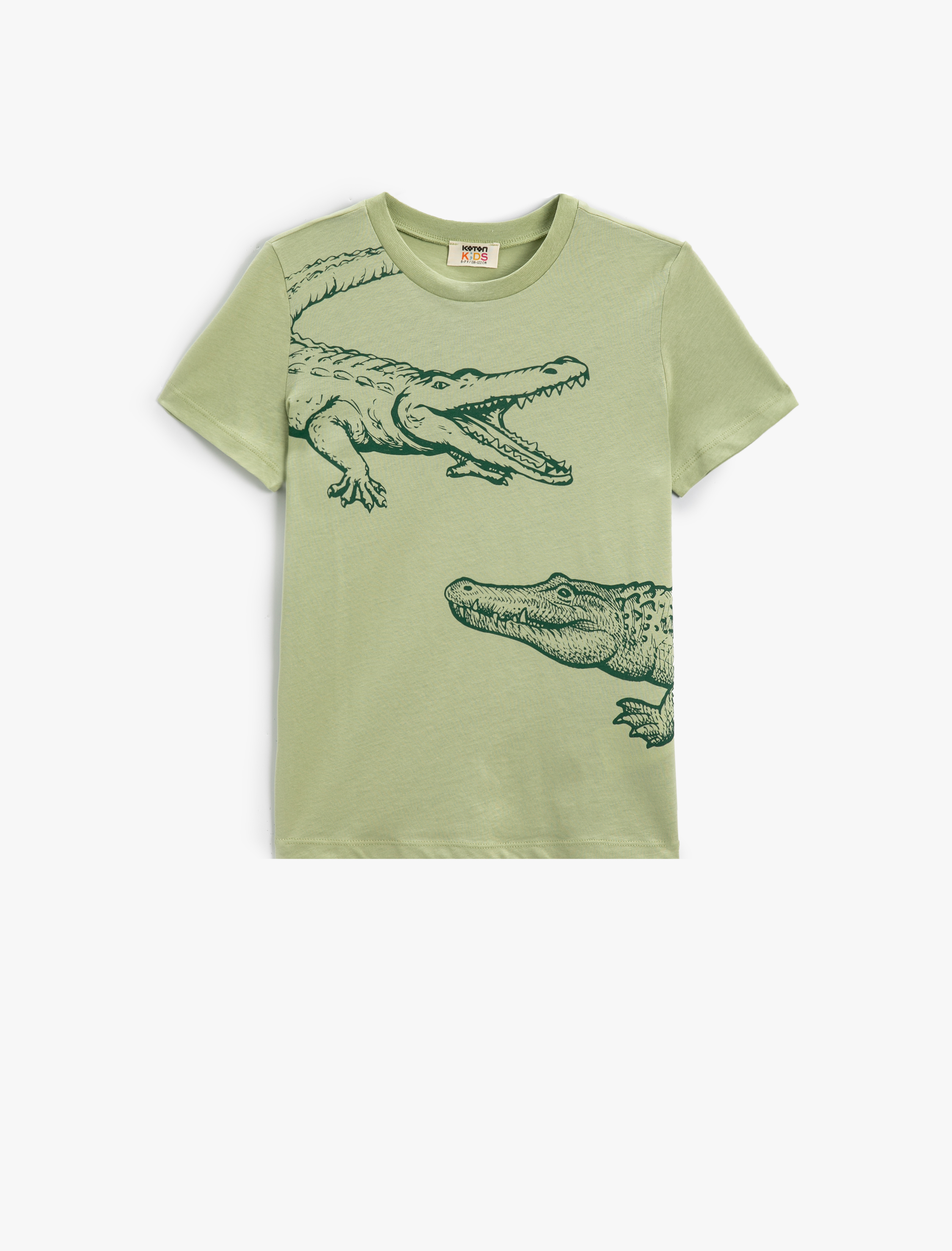  Erkek Çocuk Tişört Timsah Baskılı Kısa Kollu Bisiklet Yaka Pamuklu