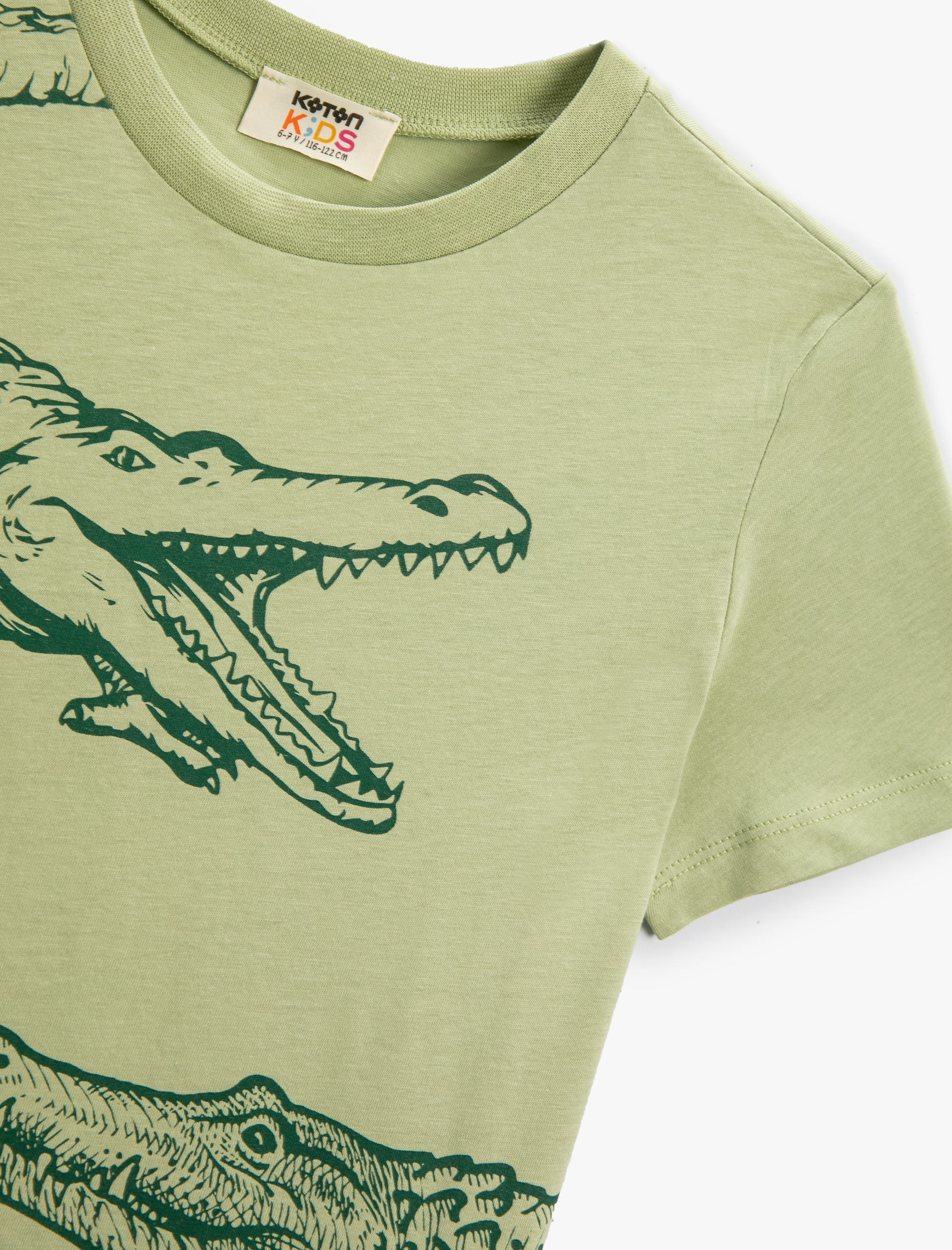  Erkek Çocuk Tişört Timsah Baskılı Kısa Kollu Bisiklet Yaka Pamuklu