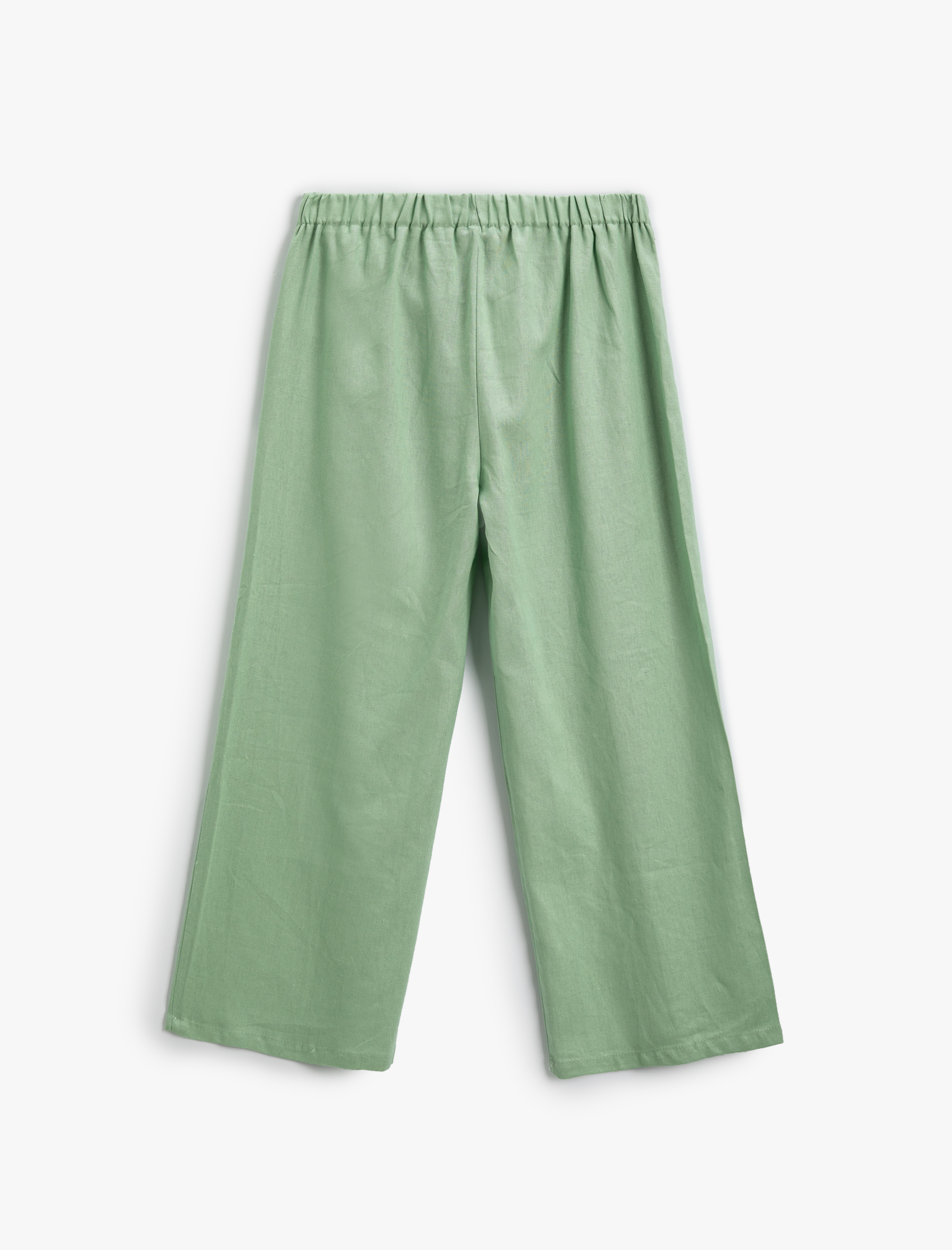 Kız Çocuk Keten Bol Paça Pantolon Kemer Detaylı