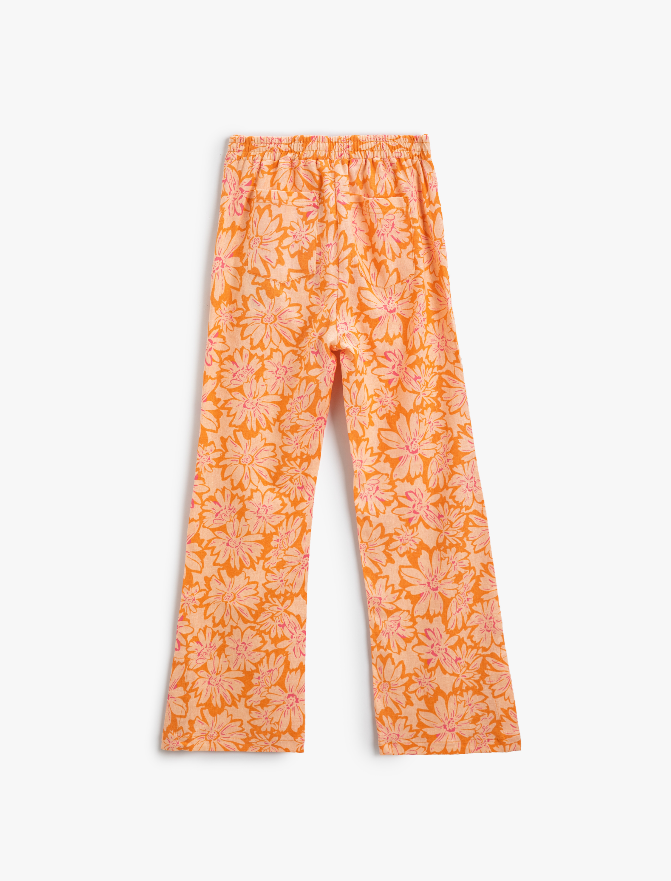  Kız Çocuk Keten İspanyol Paça Pantolon Çiçekli