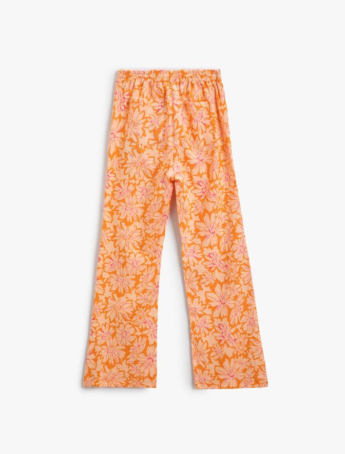 Kız Çocuk Keten İspanyol Paça Pantolon Çiçekli