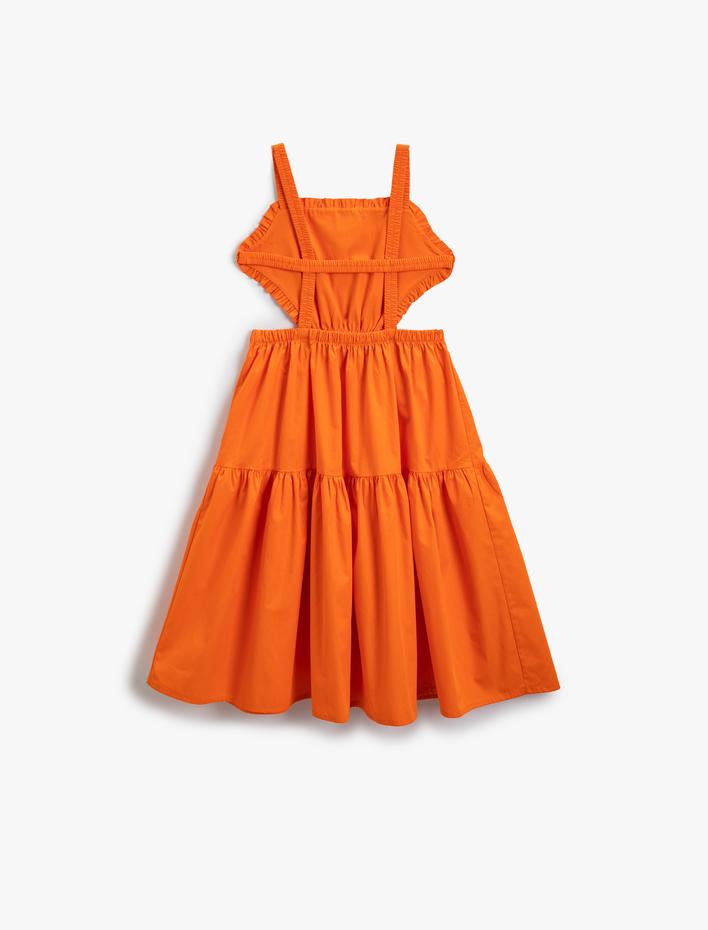 Kız Çocuk Parti Elbisesi Pencere Detaylı Fırfırlı Pamuklu