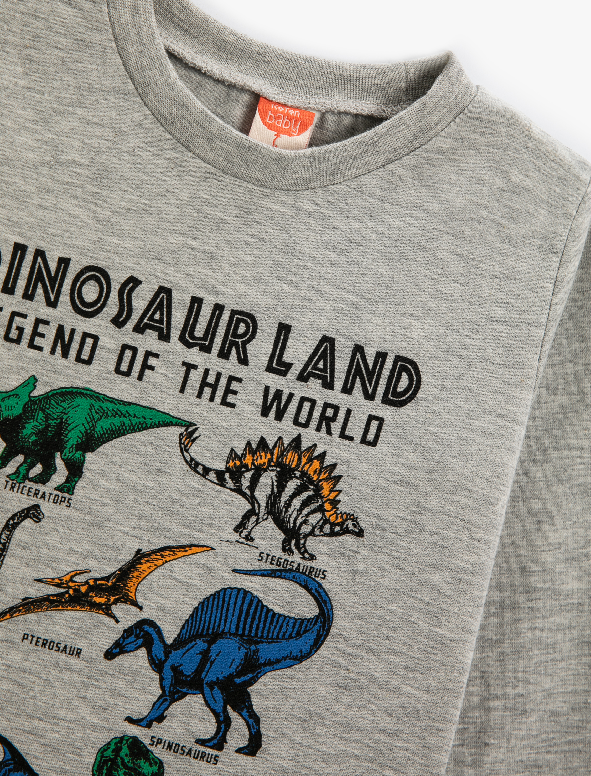  Erkek Bebek Dinozorlu Tişört Uzun Kollu Bisiklet Yaka