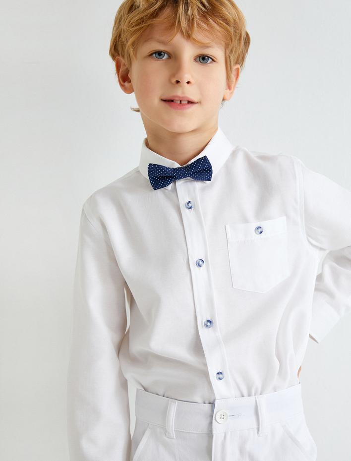 Erkek Çocuk Papyonlu Uzun Kollu Gömlek Cep Detaylı