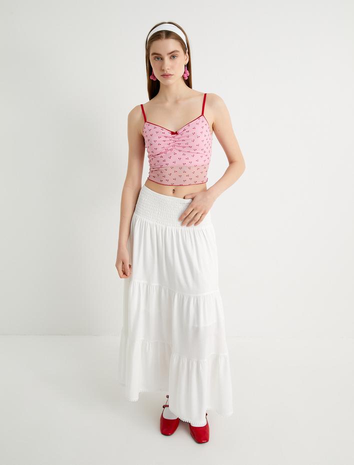  Katlı Uzun Etek Astarlı Rahat Kalıp Gipe Detaylı Standart Bel