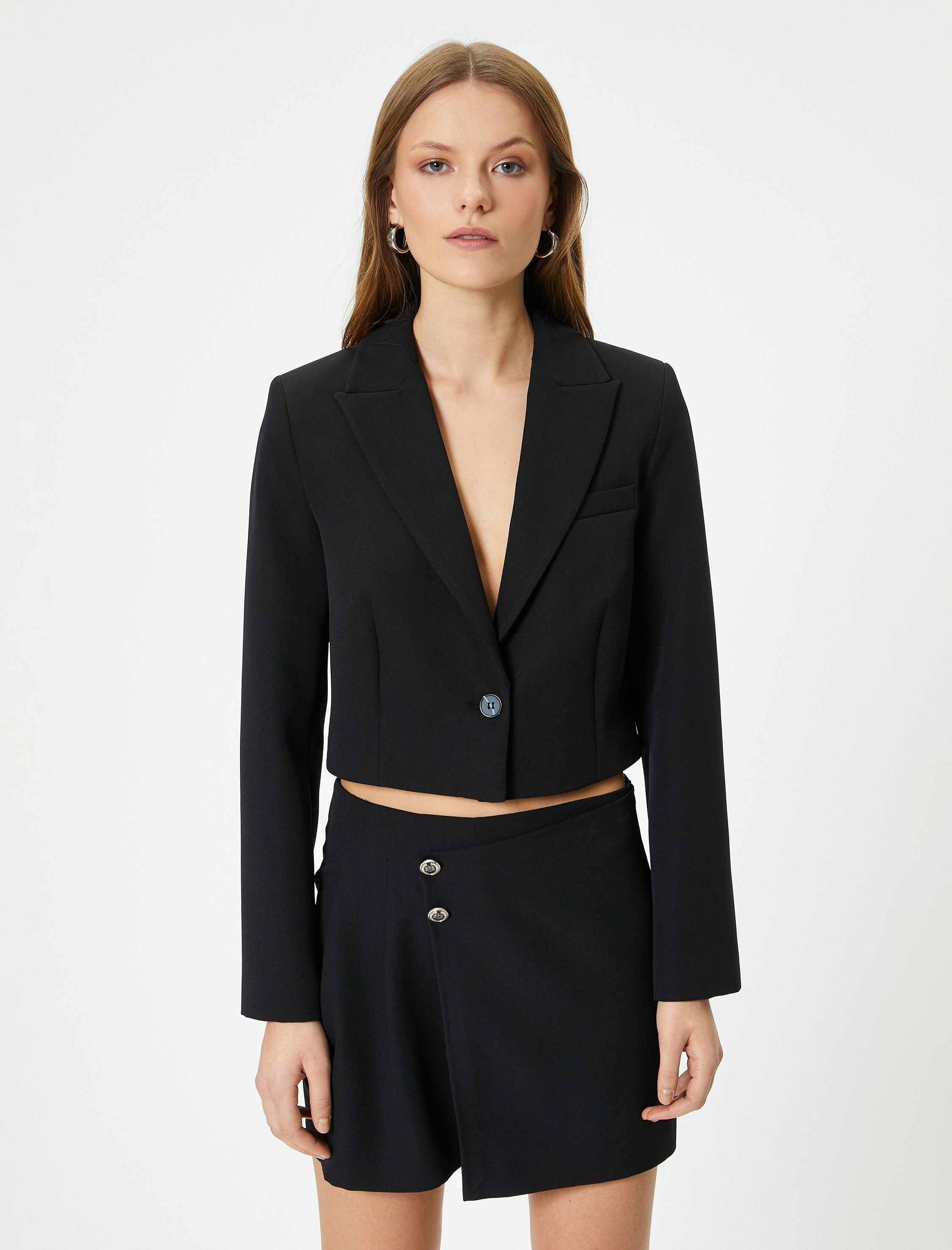 Kısa Blazer Ceket Tek Düğmeli