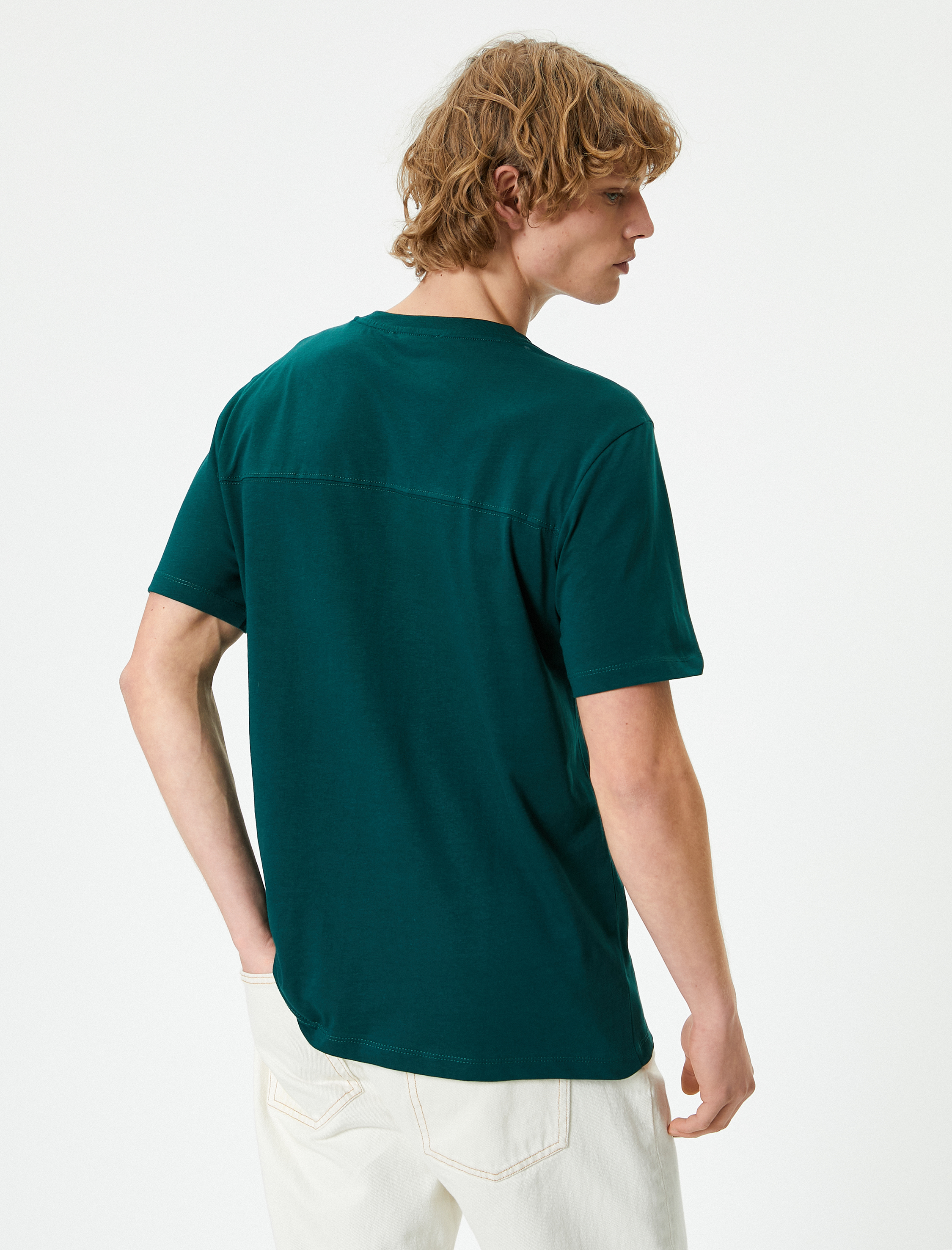   Basic Tişört Cep Detaylı Bisiklet Yaka Kısa Kollu Pamuklu